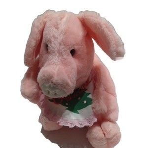 Vintage Rich's Priscilla Pink Pig 12" Plush 1987 Wearing Christmas Apron Gift